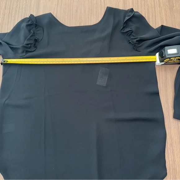 Loft Womens XS Black Blouse Top Long Sleeve w/ Ruffle Back Cutout Semi Sheer NWT - Picture 9 of 10